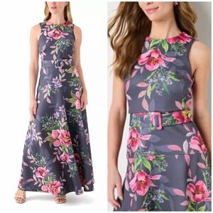 New! W/tags Melonie T Womens Belted Sleeveless Floral Evening Gown
